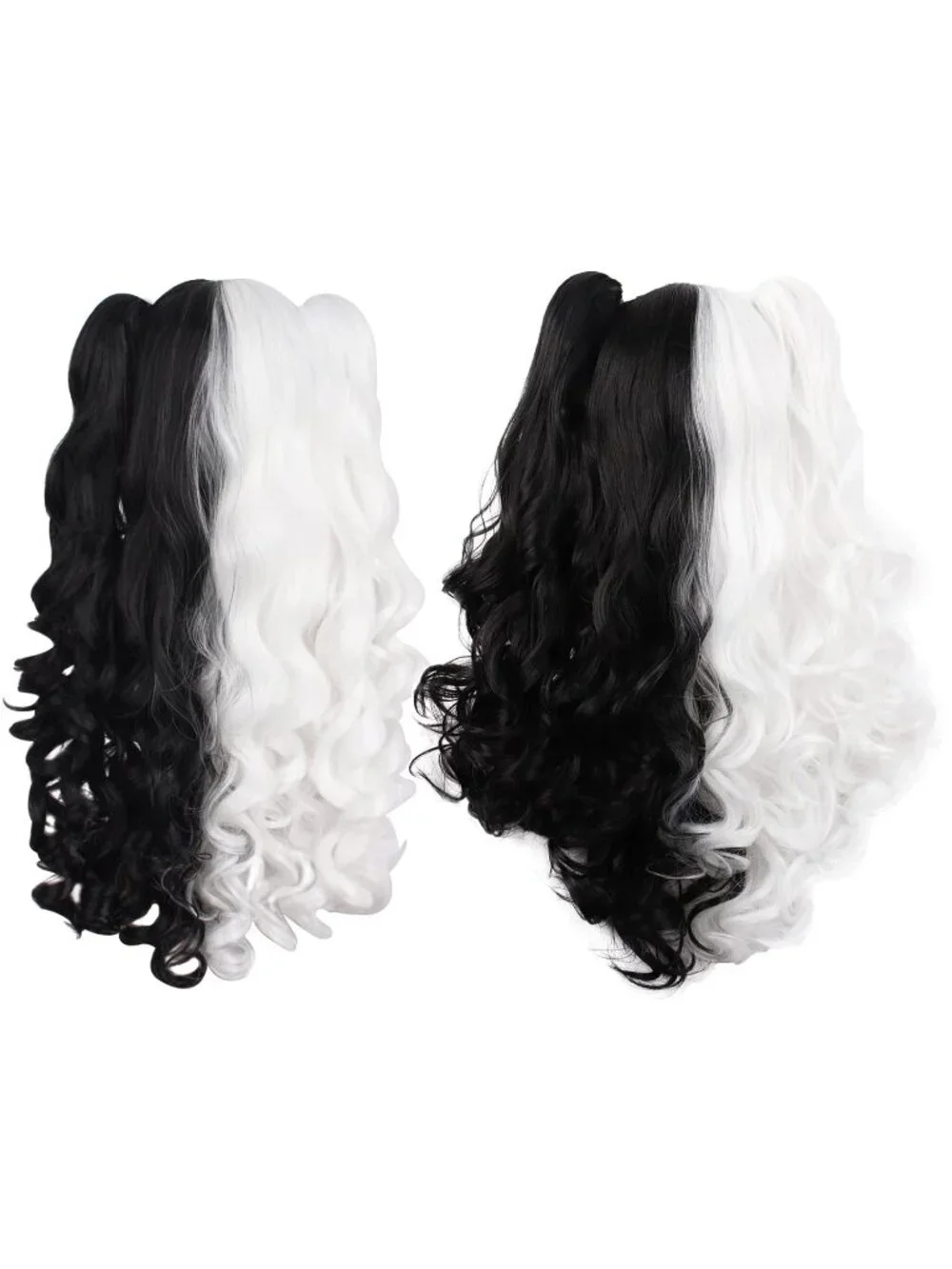 Women's White Black Synthetic Lolita Long Curly Clip On Ponytails Cosplay Wigs